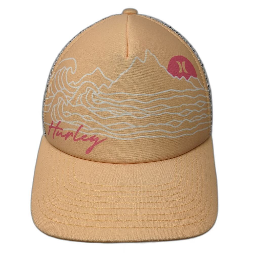 Hurley Trucker Hat Yellow One Size Mesh Snapback Wave Mountain Graphic Surf